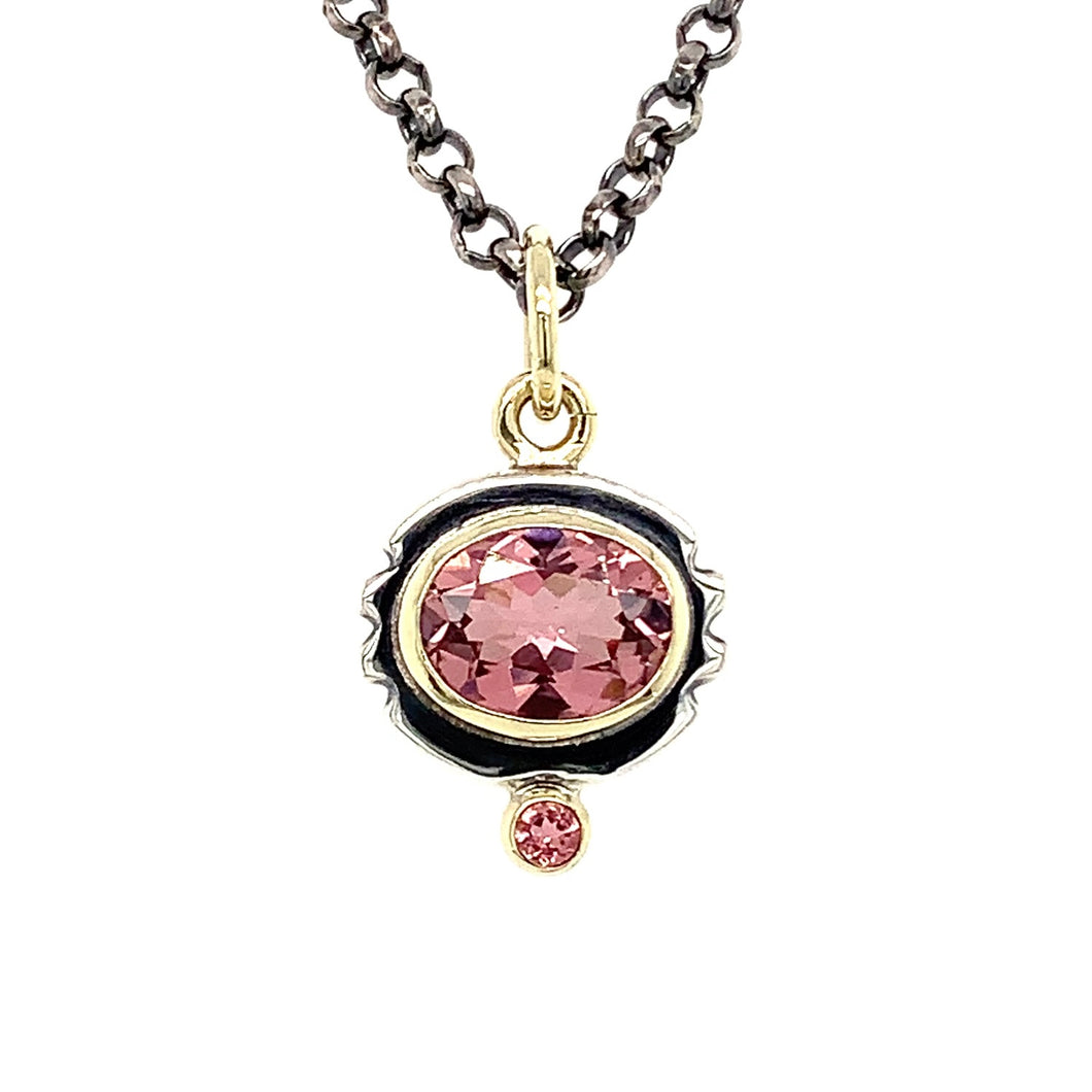 “Surrounded By Her Love” - Pink Tourmaline 14K Gold & Silver Pendant