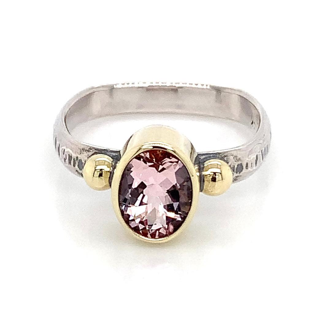 “She Glimmers Pink Under The Sakura Starlight” - Pink Morganite 14K Gold & Silver Ring