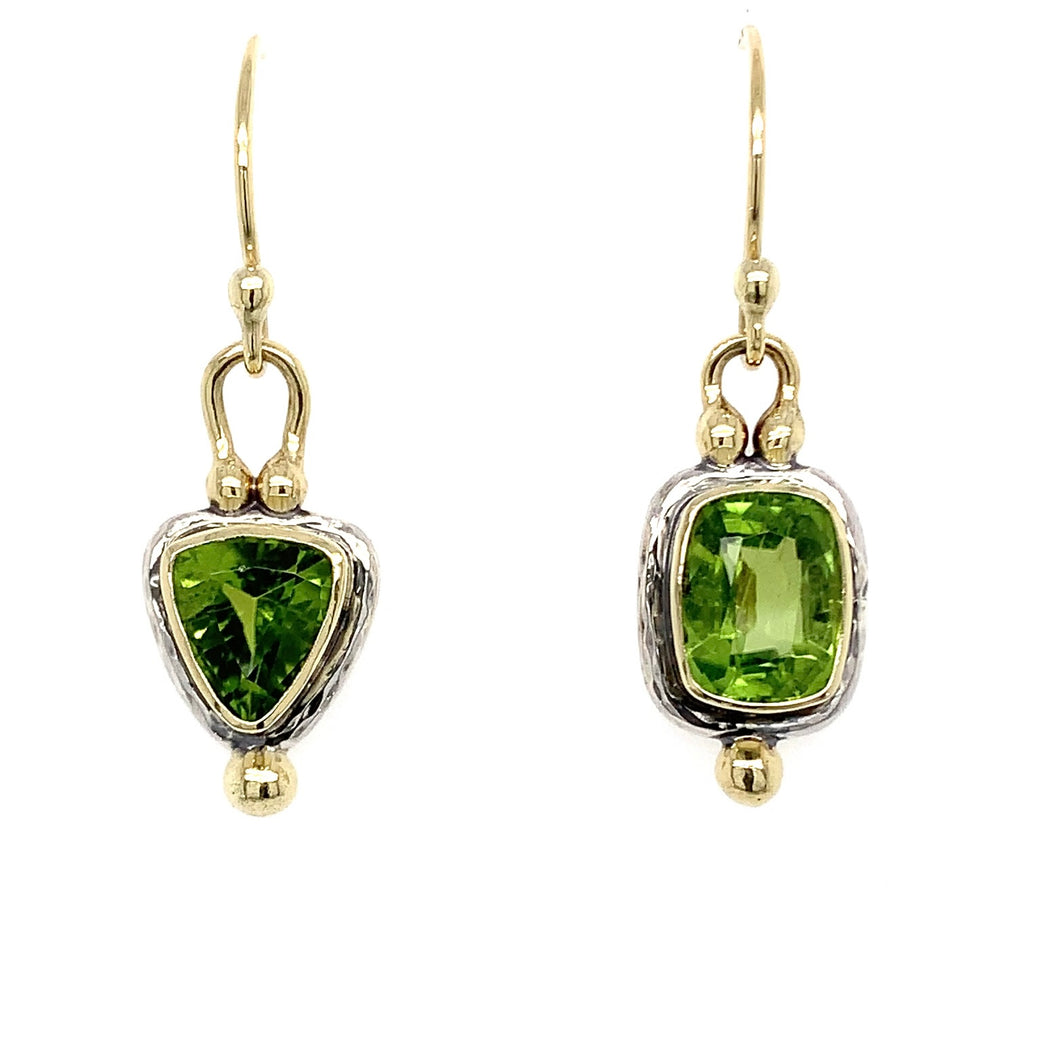 “She’s Lost In The Fern Forest” - Mismatch Peridot 14K Gold & Silver Earrings