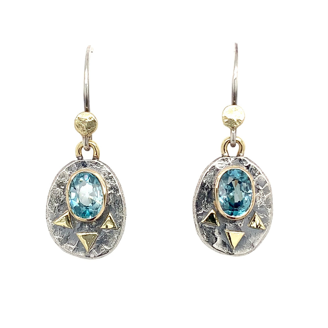 “Radiant” - Natural Blue Zircon 14K Gold & Silver Earrings