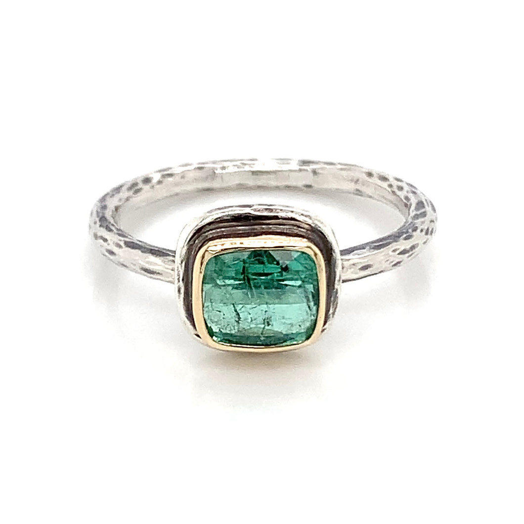 “Surreal” - Mint Indicolite Tourmaline Silver & 14K Gold Ring