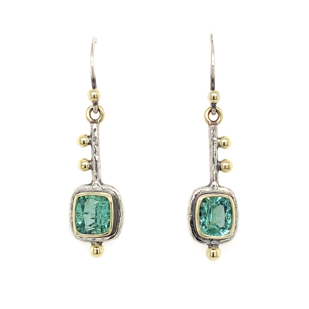 “The Keys To My Heart Belong To Her” - Teal Tourmaline 14K Gold & Silver Earrings