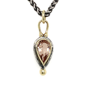 “She’s Got That Peachy Perfection” Peach-Pink Morganite Pear 14k Gold & Silver Pendant