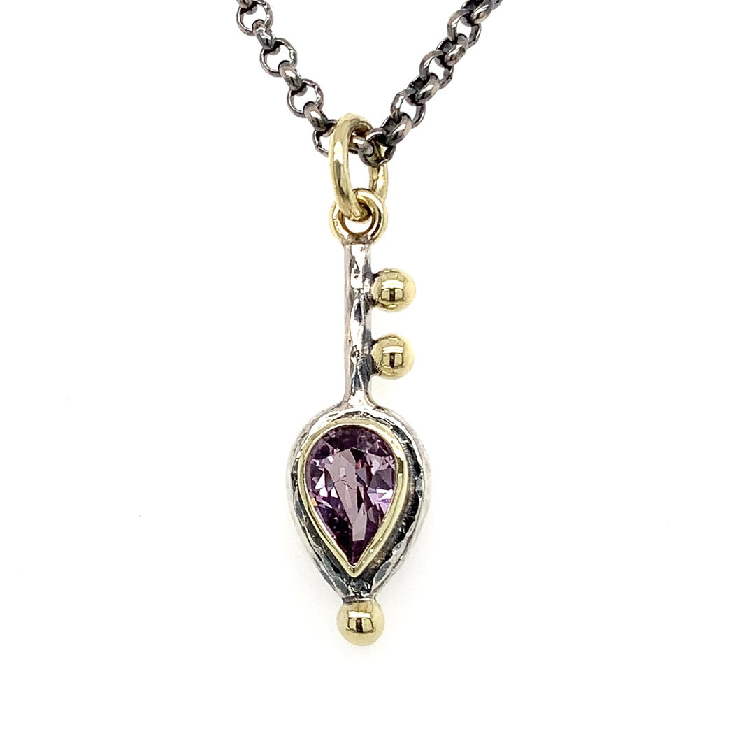 “Cupid’s Arrow Struck Her Again” - Lavender Spinel 14K Gold & Silver Pendant