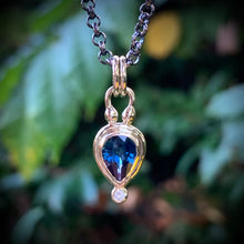 Load image into Gallery viewer, “Serenity” - Unheated Sapphire &amp; Diamond 14K Gold Pendant
