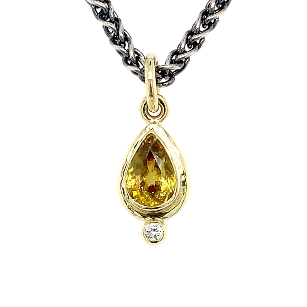 “She’s More Radiant Than A Diamond” - Sphene (Titanite) & Diamond 14K Gold Pendant