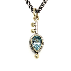 “Cupid’s Arrow Struck Her Again” - Natural Blue Zircon 14K Gold & Silver Pendant