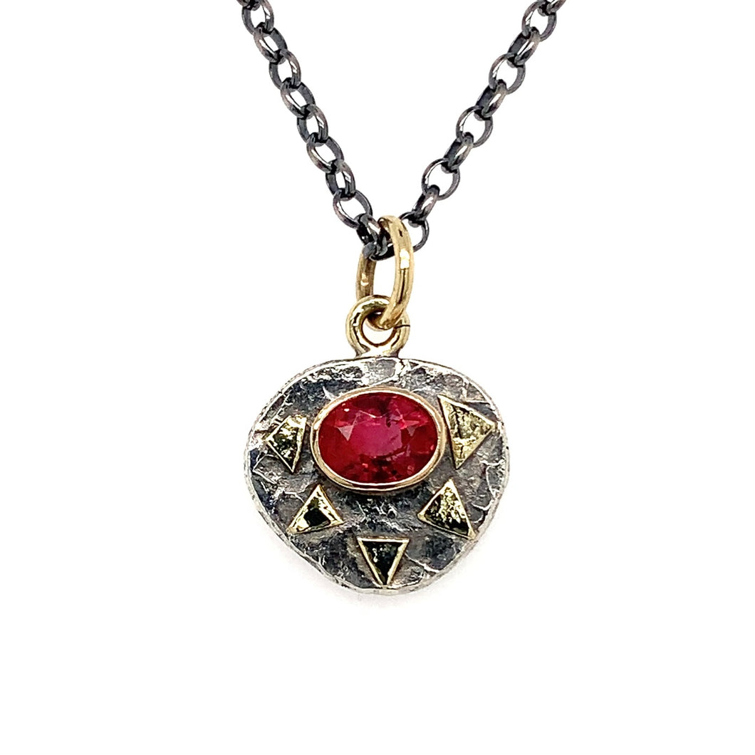 “Radiant” - Rubellite Tourmaline 14K Gold & Silver Pendant