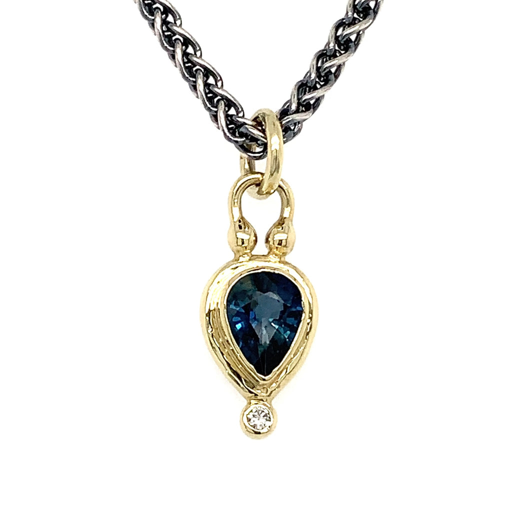 “Serenity” - Unheated Sapphire & Diamond 14K Gold Pendant