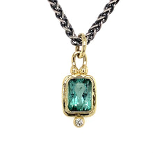 Load and play video in Gallery viewer, Lagoon Blue Tourmaline &amp; Diamond 14K Gold Pendant
