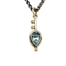 Load and play video in Gallery viewer, “Cupid’s Arrow Struck Her Again” - Natural Blue Zircon 14K Gold &amp; Silver Pendant
