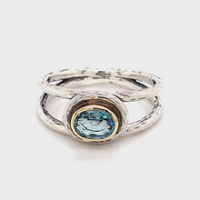 Load and play video in Gallery viewer, “Two-Gether, Forever” - Natural Blue Zircon Silver &amp; 14K Gold Ring
