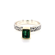 Load and play video in Gallery viewer, “Surreal Textures” - Teal Indicolite Tourmaline Silver &amp; 14K Gold Ring
