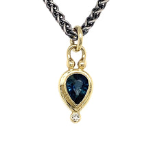 Load and play video in Gallery viewer, “Serenity” - Unheated Sapphire &amp; Diamond 14K Gold Pendant
